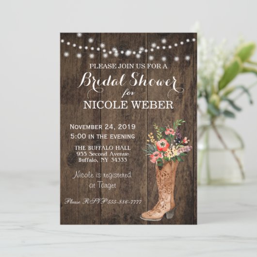 カントリー素朴カウボーイブーツブライダルシャワー招待状 招待状 (スタンド正面)