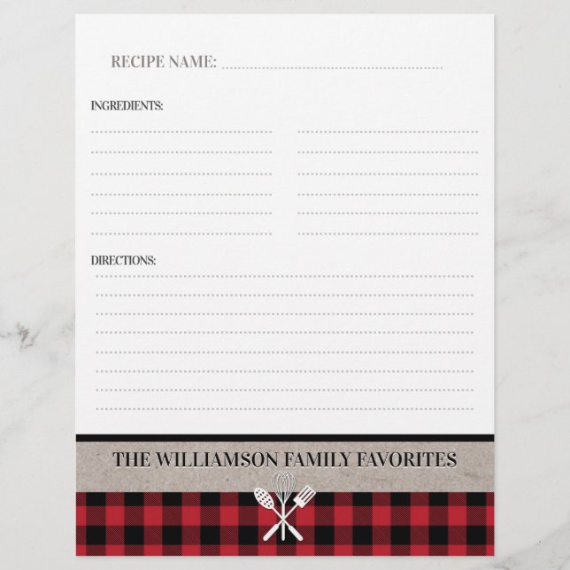 カントリー素朴キッチンレシピバインダーインサート (正面)