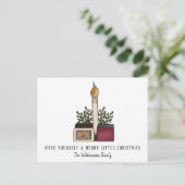 カントリー素朴キャンドルとベリーのクリスマス シーズンポストカード (スタンド正面)