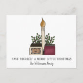 カントリー素朴キャンドルとベリーのクリスマス シーズンポストカード (正面)