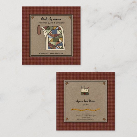 カントリー素朴キルターのステッチャ手作りのクレフター スクエア名刺 (正面/裏面)
