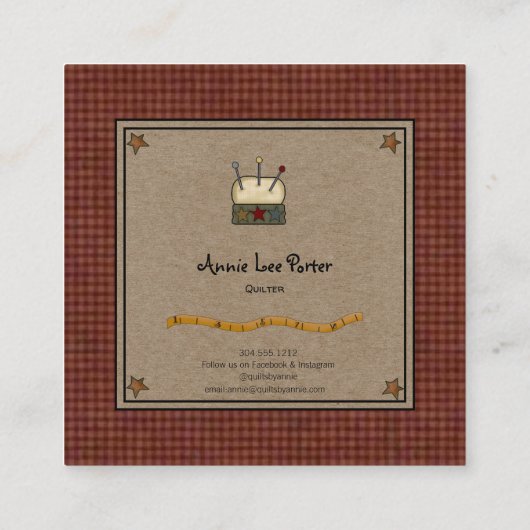 カントリー素朴キルターのステッチャ手作りのクレフター スクエア名刺 (裏面)