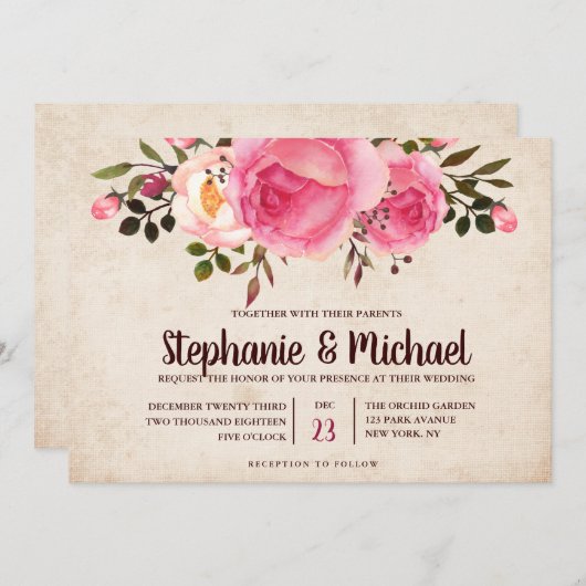 カントリー素朴クラスフローラ結婚式招待状 招待状 (正面/裏面)