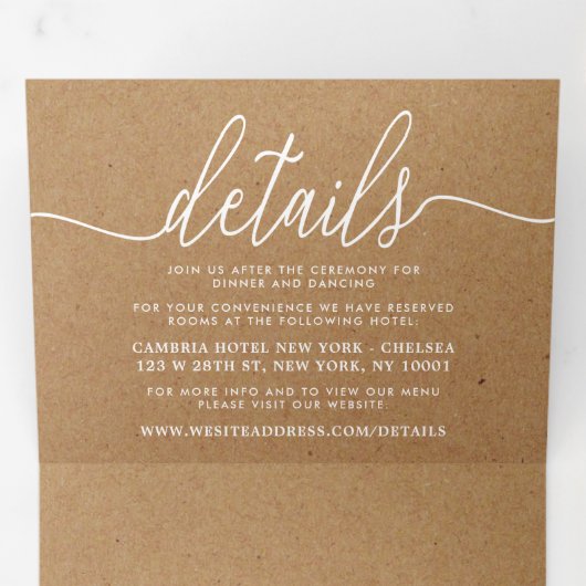 カントリー素朴クラフトシンプルスクリプ結婚トスイート 三つ折り招待状 (内部最初)