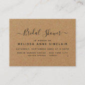 カントリー素朴クラフトブライダルシャワーチケット招待状 名刺 (正面)