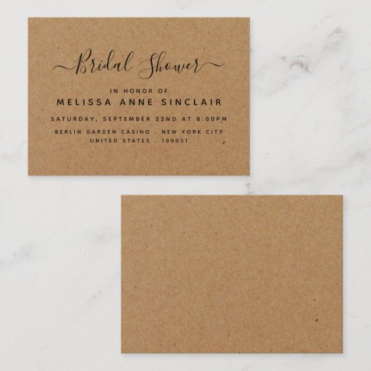 カントリー素朴クラフトブライダルシャワーチケット招待状 名刺 (正面/裏面)