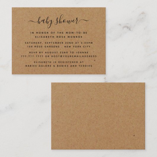 カントリー素朴クラフトベビーシャワーチケット招待状 名刺 (正面/裏面)