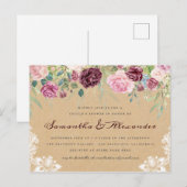 カントリー素朴クラフトレースフローラカップルのシャワー インビテーションポストカード (正面/裏面)