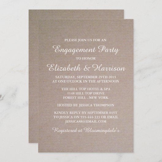 カントリー素朴クラフト婚約パーティまたはシャワー 招待状 (正面/裏面)