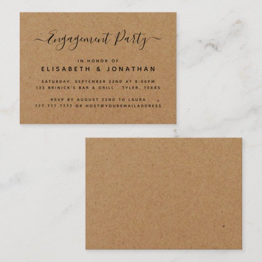 カントリー素朴クラフト婚約パーティチケット 名刺 (正面/裏面)
