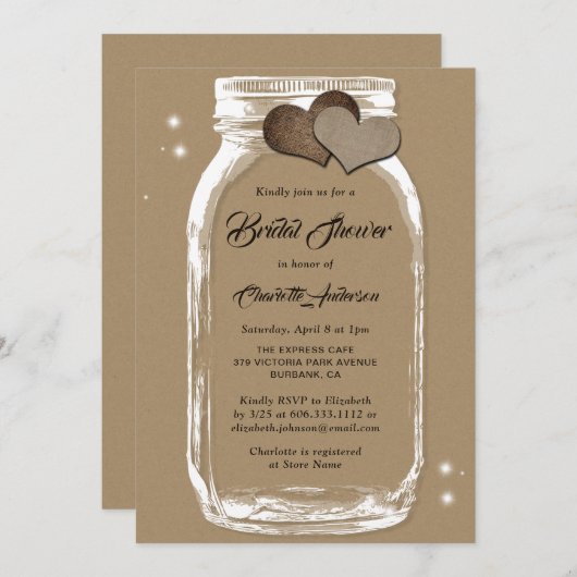 カントリー素朴クラフト紙メイスンジャーブライダルシャワー 招待状 (正面/裏面)