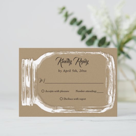 カントリー素朴クラフト紙メイスンジャールウェディングRSVP 出欠カード (スタンド正面)