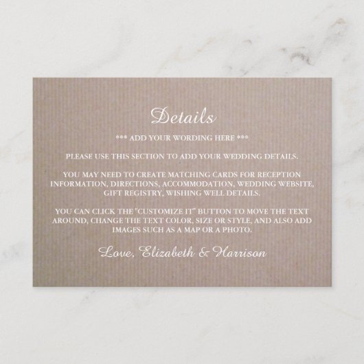 カントリー素朴クラフト結婚詳細 エンクロージャーカード (正面)