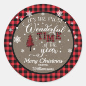 カントリー素朴クリスマスバッファローチェックギフトラベル ラウンドシール (正面)