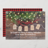 カントリー素朴クリスマスホリデーパーティー招待状 招待状 (正面/裏面)