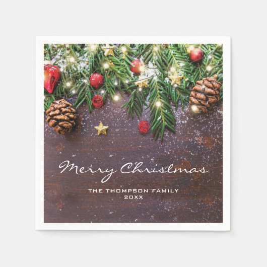 カントリー素朴クリスマスホリデーパーティー スタンダードカクテルナプキン (正面)