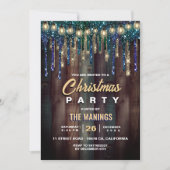 カントリー素朴クリスマスホリデーブルーグリッタードリップ 招待状 (正面)