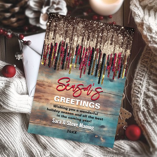 カントリー素朴クリスマスホリデーレッドブラックグリッター シーズンカード