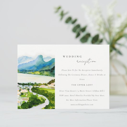 カントリー素朴サイドレイクビレッジウェディングレセプション エンクロージャーカード (スタンド正面)