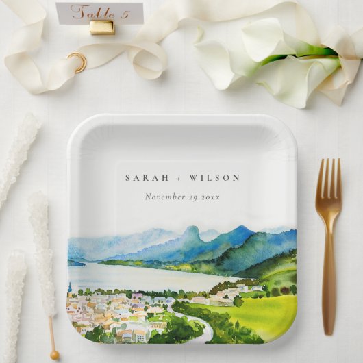 カントリー素朴サイドレイクビレッジランドスケー結婚ズ ペーパープレート (ウェディング)