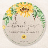 カントリー素朴サンフラワーサンキュアユー結婚式の引き出物 ラウンドペーパーコースター (正面)