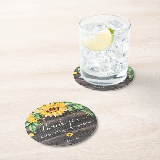 カントリー素朴サンフラワーサンキュアユー結婚式の引き出物 ラウンドペーパーコースター (インサイチュ)