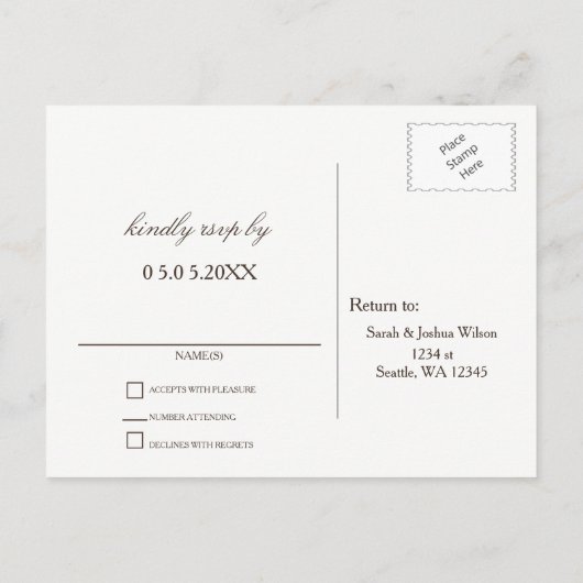カントリー素朴サンフラワーズバーンウッドウェディングRSVP インビテーションポストカード (裏面)