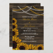 カントリー素朴サンフラワーズバーンウッド結婚ズ 招待状 (正面/裏面)