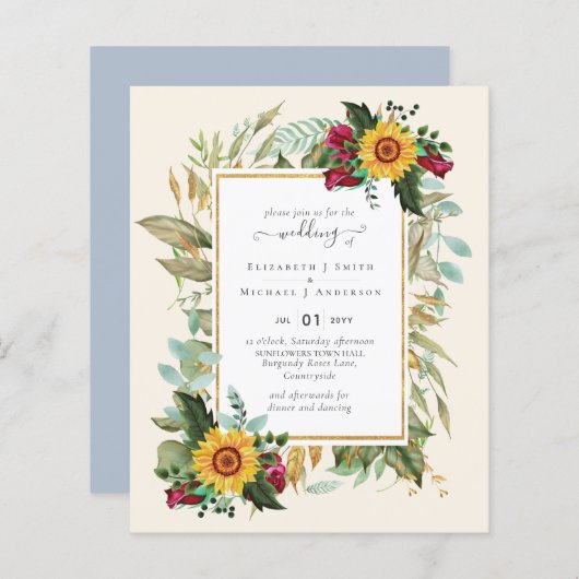 カントリー素朴サンフラワーズブルゴーニュバラ結婚ズ (正面/裏面)