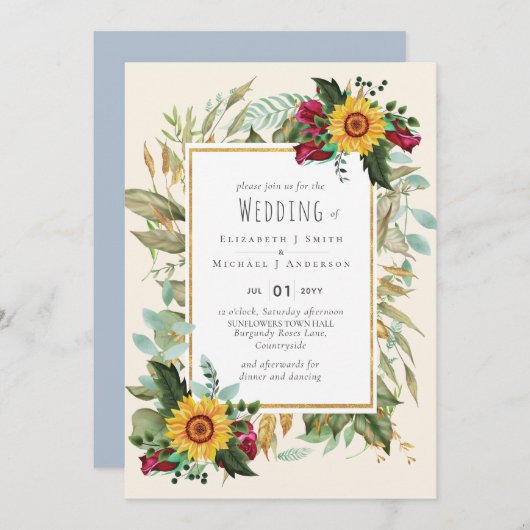 カントリー素朴サンフラワーズブルゴーニュバラ結婚ズ (正面/裏面)