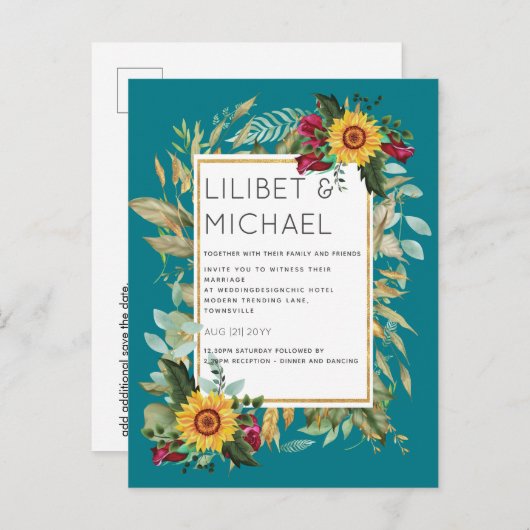 カントリー素朴サンフラワーズブルゴーニュバラ結婚ズ ポストカード (正面/裏面)