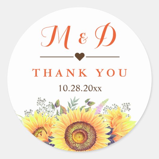 カントリー素朴サンフラワーズブーケ結婚式の引き出物 ラウンドシール (正面)