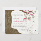 カントリー素朴シックなツリーピンクの鳥の結婚式 招待状 (正面)