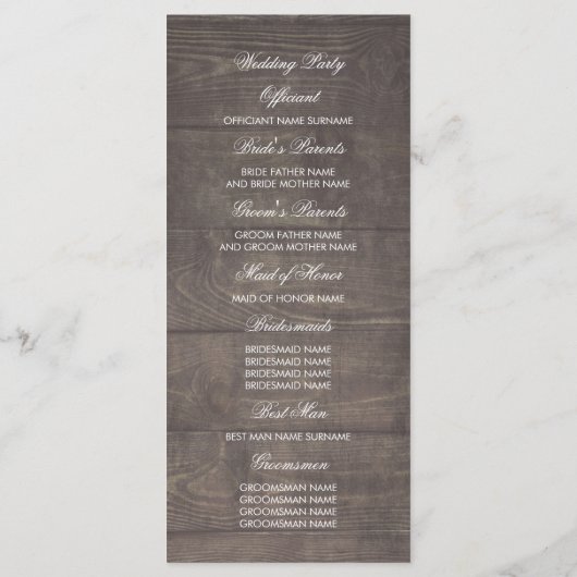 カントリー素朴シックな白い花の結婚式 プログラム (裏面)