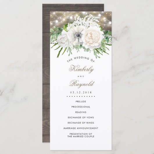 カントリー素朴シックな白い花の結婚式 プログラム (正面/裏面)