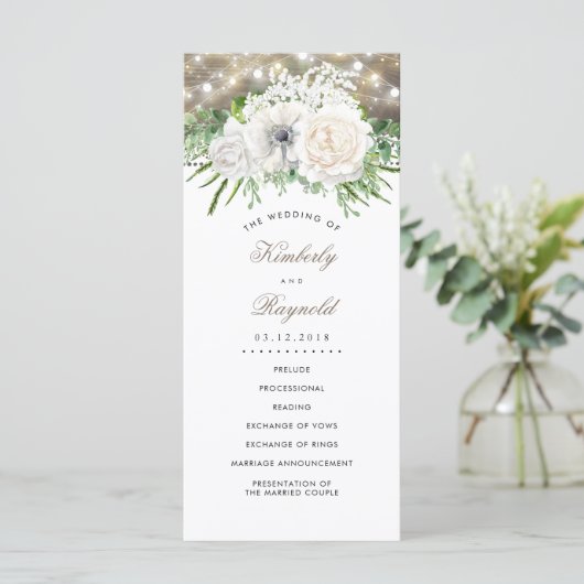 カントリー素朴シックな白い花の結婚式 プログラム (スタンド正面)
