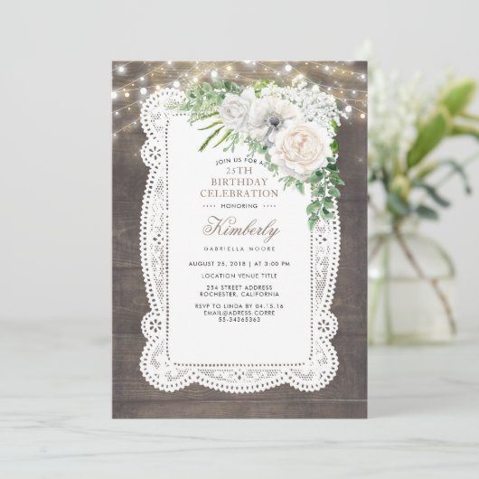 カントリー素朴シックフローラ誕生日パーティー 招待状 (スタンド正面)