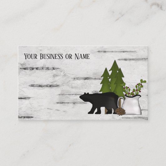 カントリー素朴シルエットベア樺の木の木の樹皮 名刺 (正面)