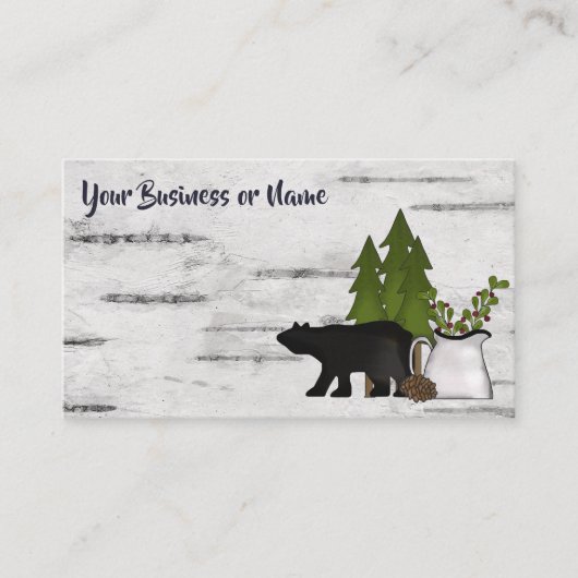 カントリー素朴シルエットベア樺の木の木の樹皮 名刺 (正面)