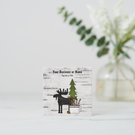 カントリー素朴シルエットムースオン樺の木ツリー樹皮 スクエア名刺 (スタンド正面)