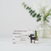 カントリー素朴シルエットムースオン樺の木ツリー樹皮 名刺 (スタンド正面)