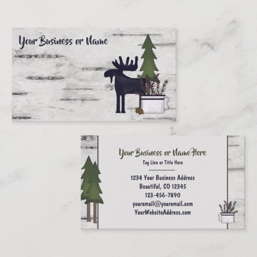 カントリー素朴シルエットムースオン樺の木ツリー樹皮 名刺 (正面/裏面)