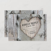 カントリー素朴シルバー樺の木ツリーウェディングRSVP 出欠カード (正面/裏面)