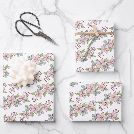 カントリー素朴スクリスマスポインセチア ラッピングペーパーシート (正面)