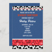 カントリー素朴スターズ&カウズプリントバンダナパーティー 招待状 (正面/裏面)