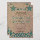 カントリー素朴スターブラウンティール(緑がかった色)結婚式招待状 招待状 (正面/裏面)