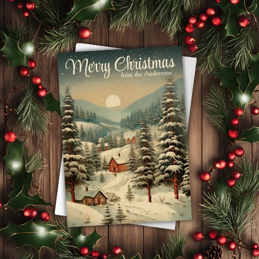 カントリー素朴スノーキャップクリスマスビレッジ シーズンカード