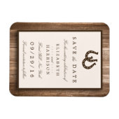 カントリー素朴スホースシュー、茶色の木材の日付を保存 マグネット (横)