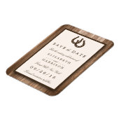 カントリー素朴スホースシュー、茶色の木材の日付を保存 マグネット (左側)