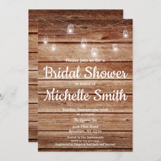 カントリー素朴ズつるライツウッドブライダルシャワー 招待状 (正面/裏面)